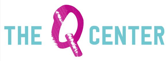 The Q Center logo in blue with a large pink Letter Q.